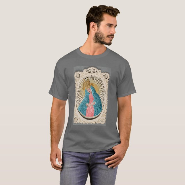 T-shirt Madonna Reine du Ciel sur dentelle (Devant entier)