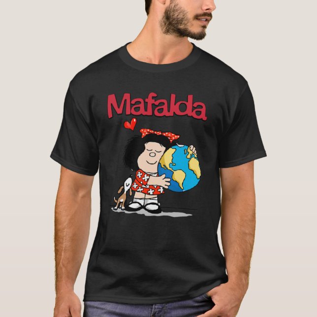 T-shirt Mafalda, le monde et son chiot. Classique (Devant)