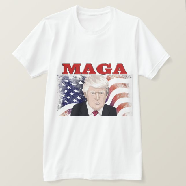 T-shirt MAGA American Flag Trump texte rouge (Design devant)
