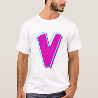 T-shirt Magenta et lettre Turquoise V élégantes