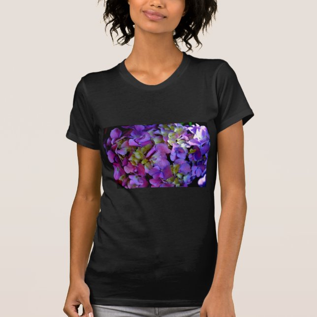 T-shirt Magenta Purple bleu jaune Hydrangeas fleurs (Devant)