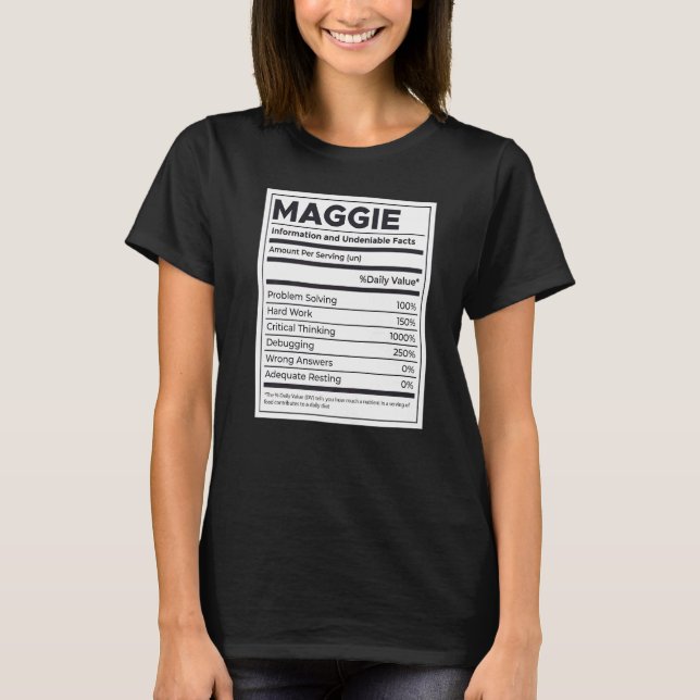 T-shirt Maggie Nutrition Information Problème Résoudre Dur (Devant)
