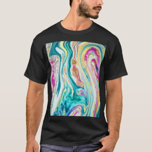 T-shirt Magic Marbling : Metallic Paint Design.