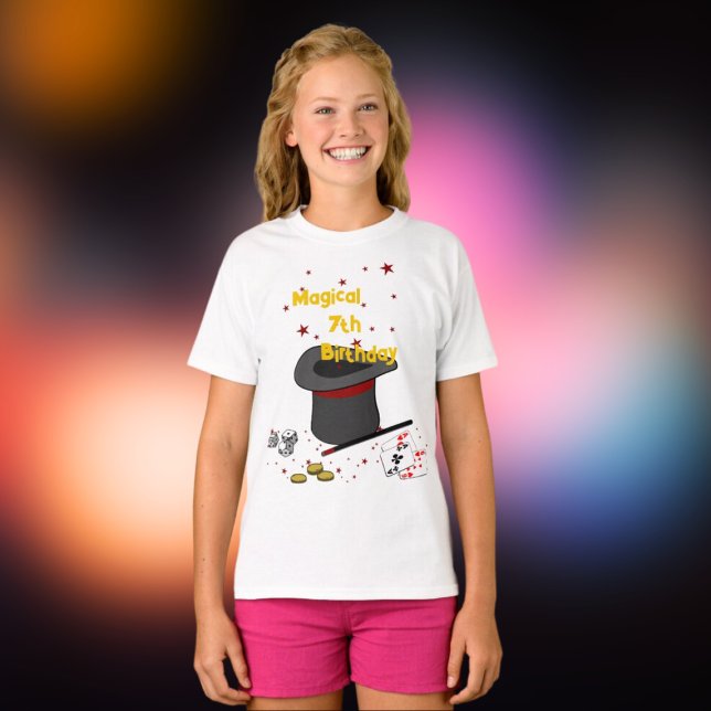 T-shirt Magique 7ème anniversaire Theme Party (Magical 7th Birthday Theme Party T-Shirt, Magic Show Honor Guest T-shirt)