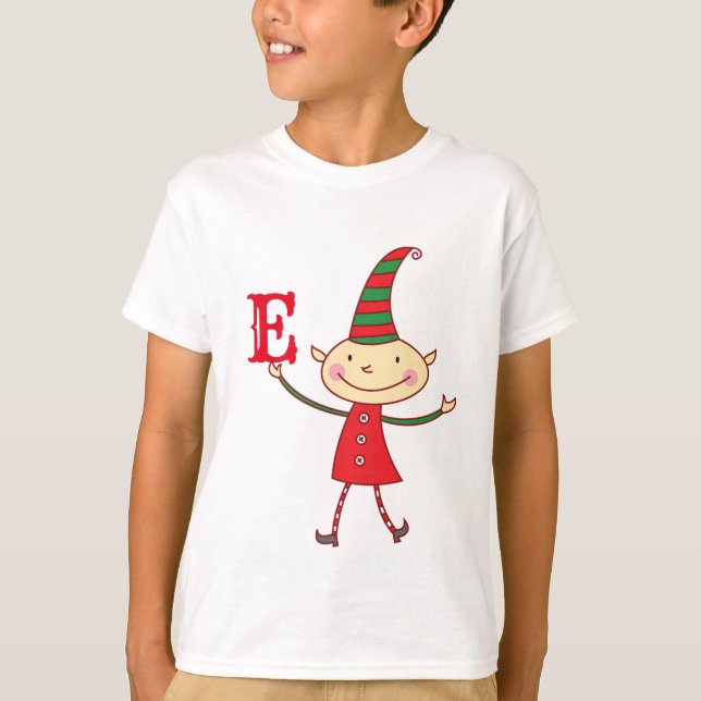 T-shirt Magique Mignonne Noël Elf Monogramme Fête des enfa (Devant)