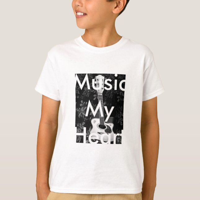 T-shirt Magnifique Belle Guitare Africaine en Niveaux de g (Devant)