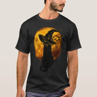 T-shirt Magnifique chat noir d'Halloween avec chapeau de s
