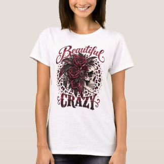 T-shirt Magnifique Chemise Roses Crâne Fou pour Femmes, Go
