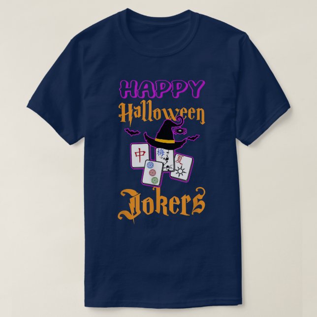 T-shirt Mahjong Happy Halloween Jokers Tile Game Baseball (Design devant)