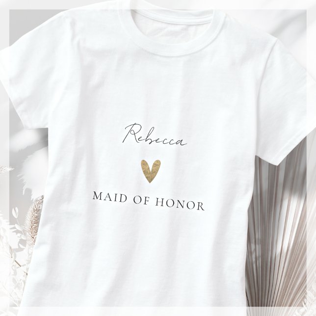 T-shirt Maid of Honor Gold Heart Script moderne (Créateur téléchargé)