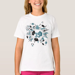 T-shirt maillot de filles numéro turquoise black socer bal
