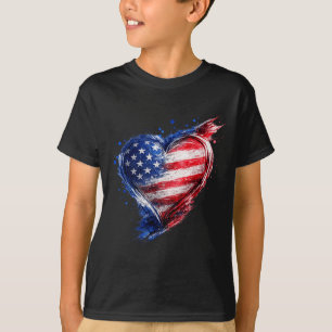 T-shirt Maillot Usa Cœur Drapeau Américain Hommes Femmes U