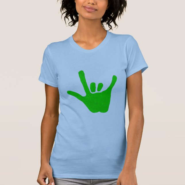 T-shirt Main d'amour, langue des signes en vert, chemise (Devant)