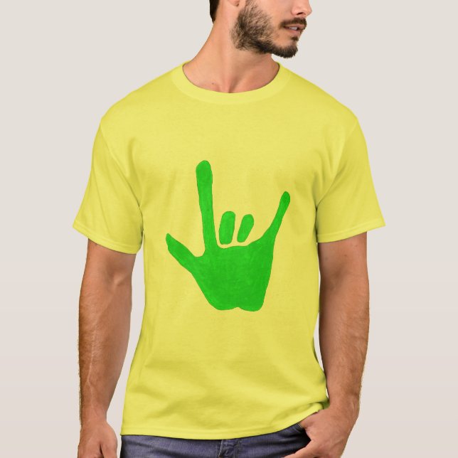 T-shirt Main d'amour, langue des signes en vert, sur Tee (Devant)