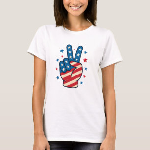 T-shirt Main de la paix drapeau USA 4 juillet