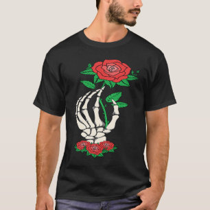 T-shirt Main de squelette Rose rouge Fleur Saint-Valentin