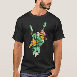 T-shirt Main de zombie en rock tenant une pizza zombie Hal