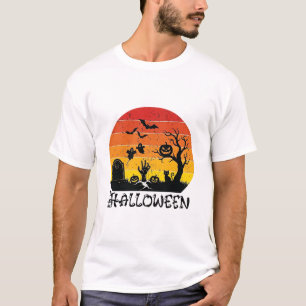 T-shirt Main de zombie Halloween Pierre tombale Arbre Chat