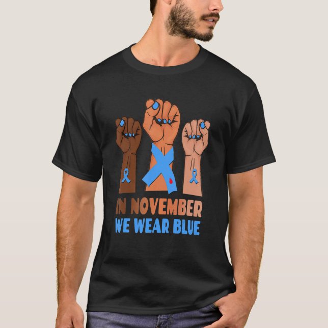 T-shirt Main En Novembre Nous Portons Bleu Diabète Sensibi (Devant)