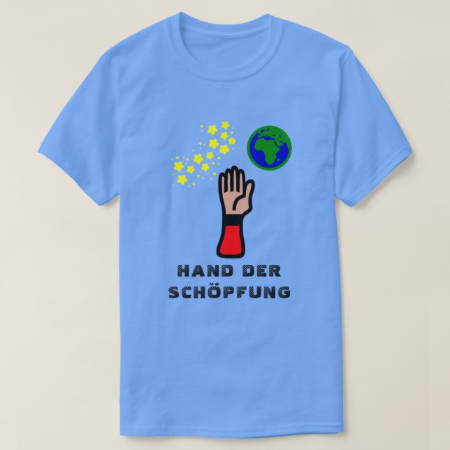T-shirt Main, étoiles et Terre avec le texte Hand der Schö (Design devant)