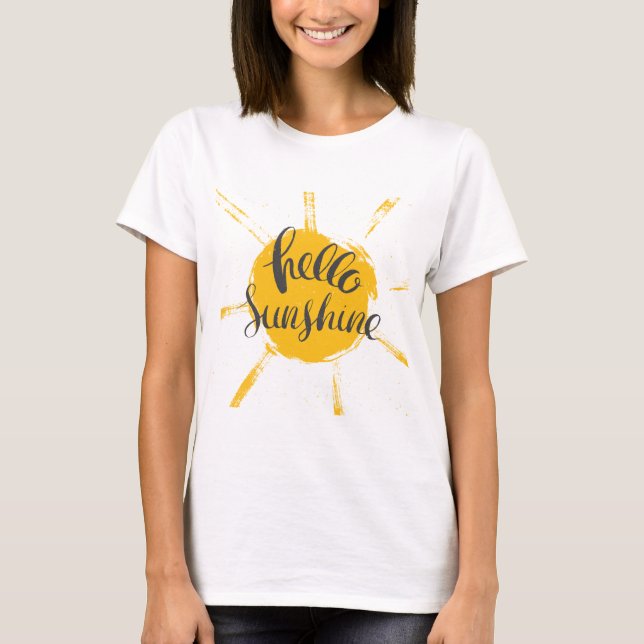 T-shirt Main Jaune Dessinée Sun Hello Sunshine Image Texte (Devant)