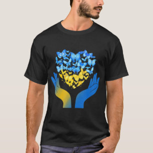 T-shirt Main Love Heart Butterfly Ukrainien Drapeau Stand 