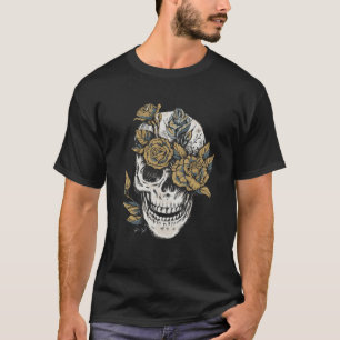 T-shirt Main Rose Crâne Et Fleur Tirée