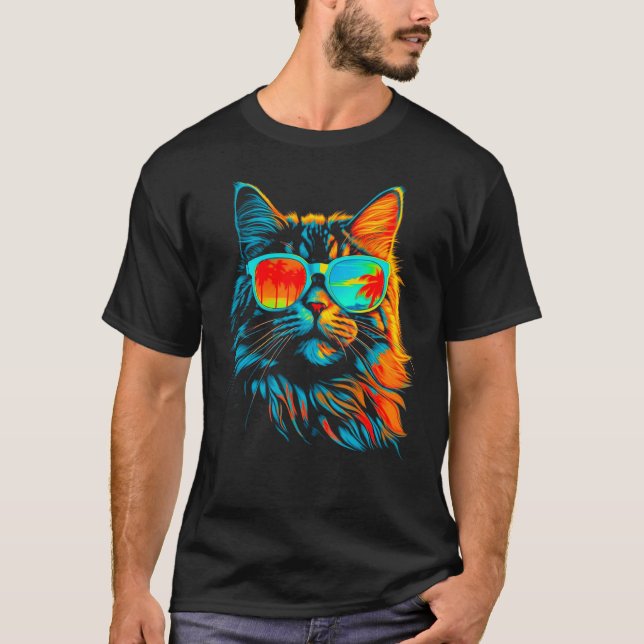 T-shirt Maine Coon Cat Cool Summer (Devant)