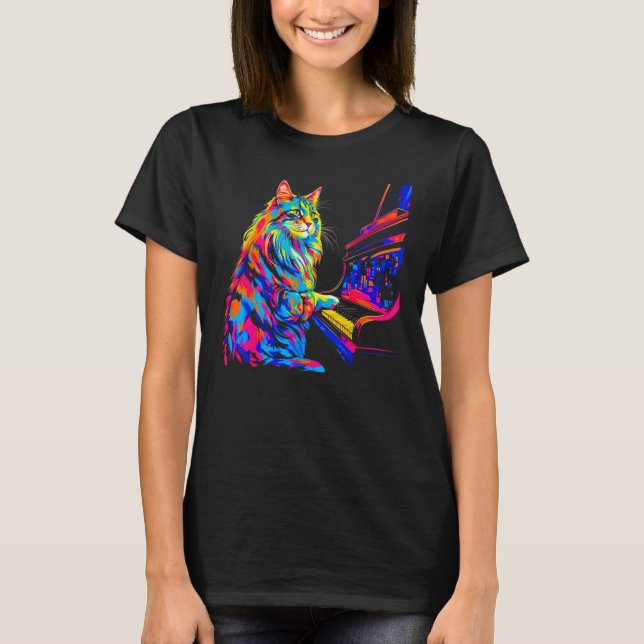 T-shirt Maine Coon Cat Pianist (Devant)