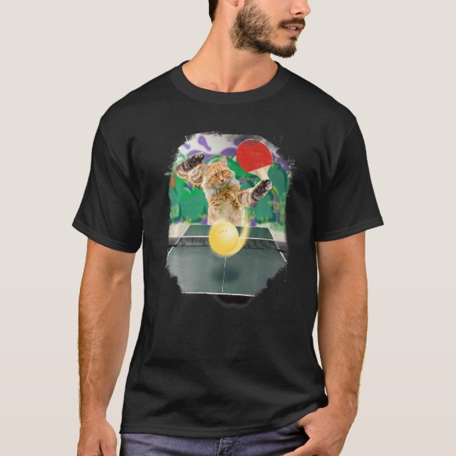 T-shirt Maine Coon Cat Playing Table Tennis Ping Pong Prem (Devant)