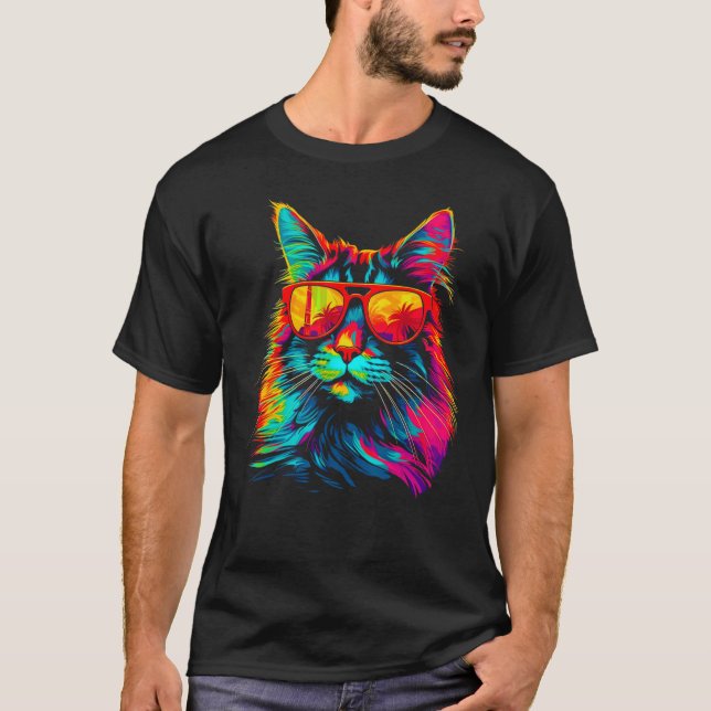 T-shirt Maine Coon Cat Sunglasses (Devant)