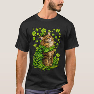 T-shirt Maine Coon chanceux avec trèfles Shamrocks St Patr