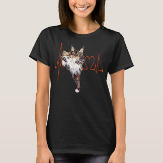 T-shirt Maine Coon Chat Heartbeat EKG I Love My Cat