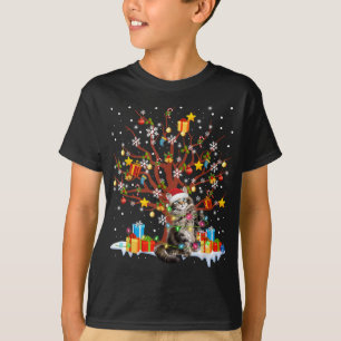 T-shirt Maine Coon Chat Noël Arbre Lumière Ornement Déco