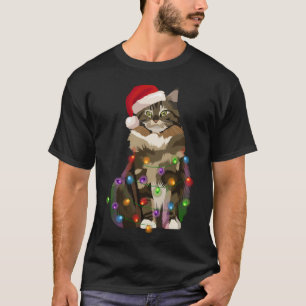 T-shirt Maine Coon Chat Noël Lumières Noël Amoureux des ch