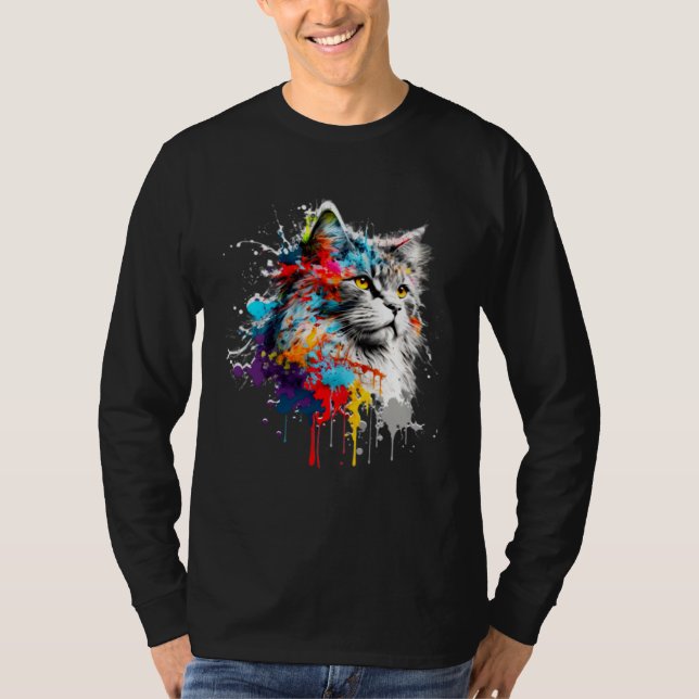 T-shirt Maine Coon Paint Splatter Cat  Splatter Paint (Devant)