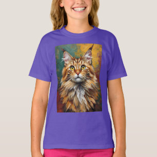 T-shirt Maine Coon Portrait de chat Vibrant peinture à l'h