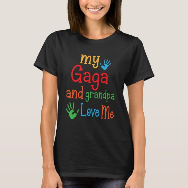 T-shirt Mains Joyeux Petit-Fils Fille Mon Gaga Et Grand-Pè (Devant)