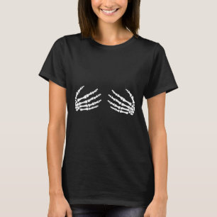 T-shirt Mains Squelettiques Sur Le Poitrine Poitrine Sorci