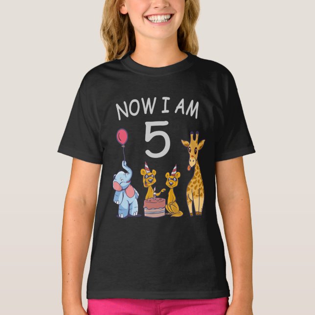 T-shirt Maintenant, j'ai 5 ans 5e anniversaire au Zoo (Devant)