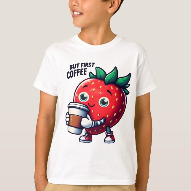 T-shirt Mais Premier Café - Cute Louveur de café fraise (Devant)