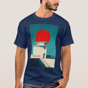 T-shirt Maison de plage moderne de Malibu avec le Red Sun
