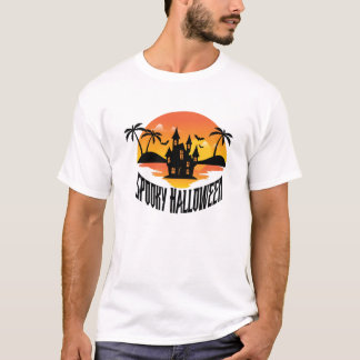 T-shirt Maison Hantée de Halloween Tropicale et Ensoleillé