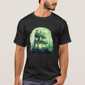 T-shirt Maison Hantée Effrayante Drôle Dessin Animé Mignon