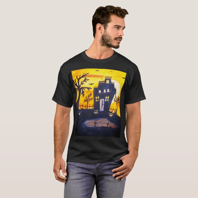 T-shirt Maison hantée Halloween Aquarelle Déplaisant Éffra (Devant entier)