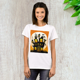 T-shirt Maison hantée Halloween Silhouette Pleine Lune
