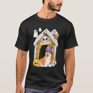 T-shirt Maison hantée sorcière chien Corgi Halloween