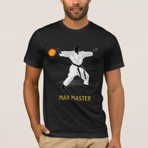 T-shirt Maître ceinture noire, boule de feu et calligraphi