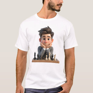 T-shirt Maître d'échecs de dessin animé 3D pensif