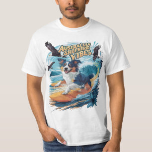 T-shirt Majestic Australian Shepherd Dog Surfing the Crest